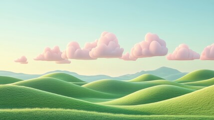 Obraz premium illustration of Summer fields landscape with a dawn,Rainbow, green grass hills, bright color blue sky, country background,banner resting vacation.