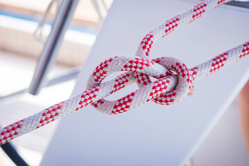 Bowline knot. Sailing yacht ropes and knots.