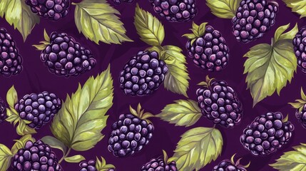 Purple blackberry pattern with leaves