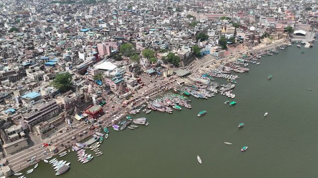 Panoramic aerial view capturing the spiritual essence of Varanasi.