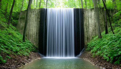 Serene Waterfall in Lush Forest Setting
