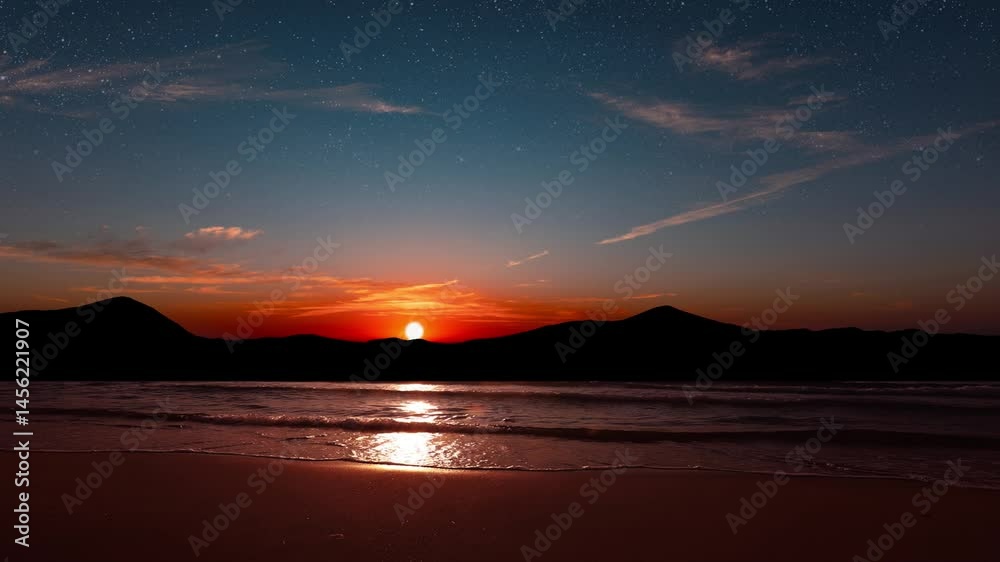 Canvas Prints a a movement of stars in the night sky with the view of mountains.