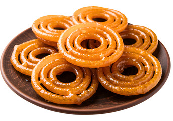  Jalebi on a Plate Isolated on Transparent Background