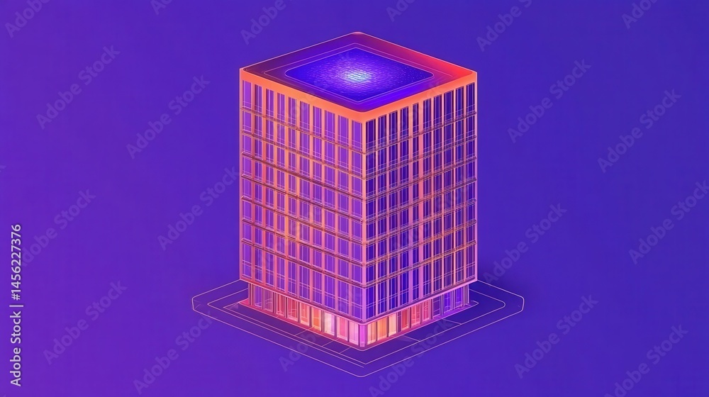 Poster isometric dataserver illustration abstract glowing node network connection artificial intelligence s