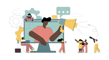 Big megaphone and flat people concept.eps