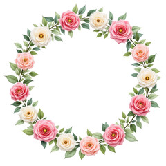 Pink and White Roses Wreath with Transparent Background