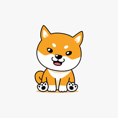 Cute Shiba Inu Sitting and Smiling Cartoon Illustration
