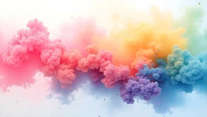 Fototapeta premium Vibrant color explosion, powder paint splash, rainbow hues, dynamic motion, abstract art, high-speed photography, multicolored dust particles, energetic composition, white background,