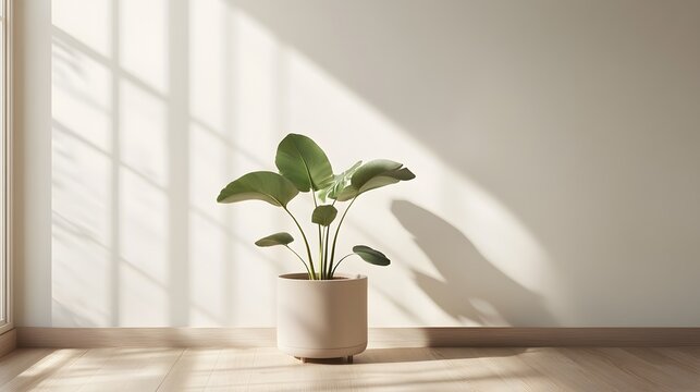 Sunlight streaming through a window onto a potted plant.