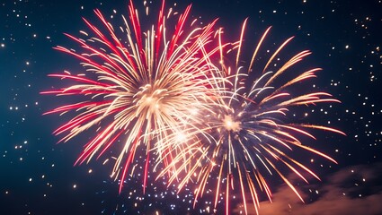 Fototapeta premium Spectacular Red and Gold Fireworks Display at Night Celebration Event