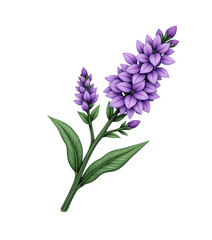 Obraz premium Purple Bellflowers with Green Leaves, Botanical Illustration with Transparent Background
