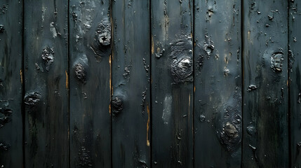 Fototapeta premium Charred wooden planks forming a dark wall texture.