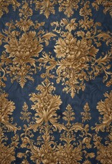 Elegant gold and blue floral damask, luxurious seamless repeat,  blue,  art,  vector