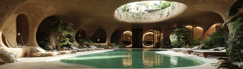 An eco-resort designed with biophilic principles, blending nature and architecture for sustainability and harmony.