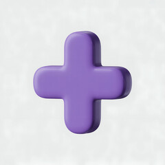 Fototapeta premium 3d render of a purple plus sign on white background symbolizing addition