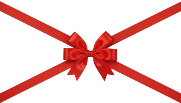 Red Ribbon Bow with Trailing Ribbons, Transparent Background