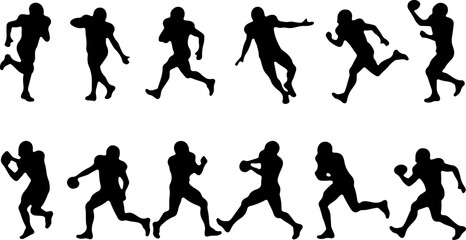 American Football Player Silhouette Vector Bundle – Quarterback, Running, Catching, Throwing Poses