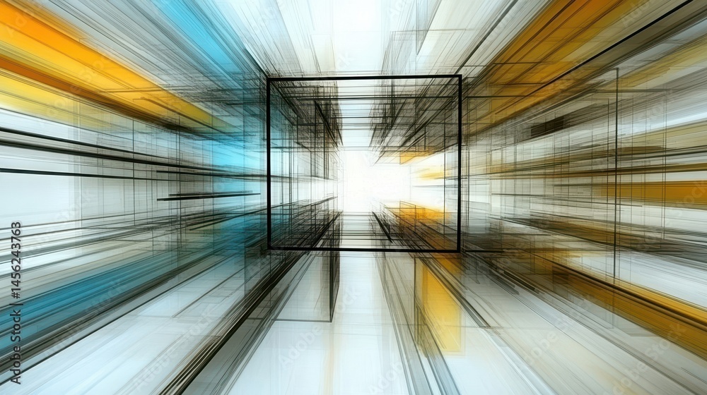 Poster abstract speed concept with blur motion lines and futuristic perspective for data transfer and digit