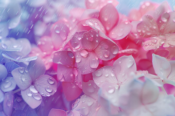 Obraz premium 水滴と美しい紫陽花の花