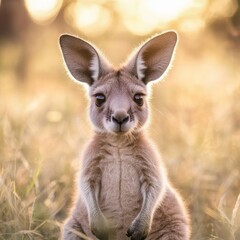 Fototapeta premium Baby Kangaroo Sitting Upright in a Sunny Natural Environment 