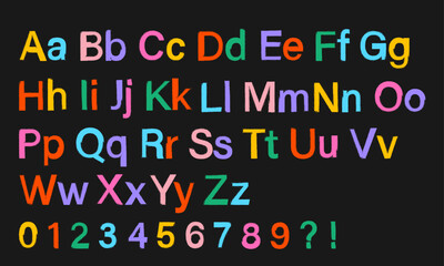 Colorful Hand-Drawn Grungy Alphabet and Numbers Set – Artistic Rough Style Font for Kids, Posters, Crafts, and Creative Typography Projects