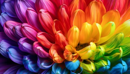 Fototapeta premium A vibrant, close-up image of a flower with multicolored petals arranged in a stunning rainbow gradient.