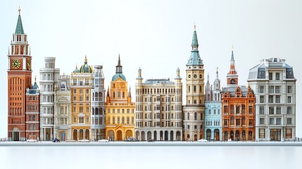 Fototapeta premium Fantasy skyline with global iconic structures high resolution photo