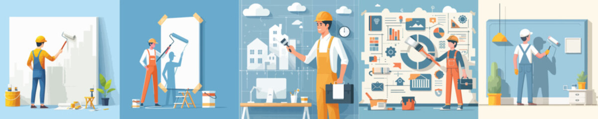 vector character architect is painting