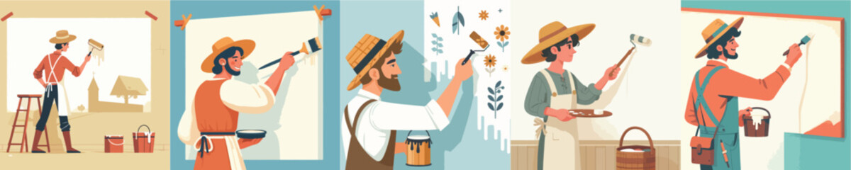 Fototapeta premium farmer character vector is painting
