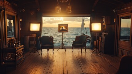 Naklejka premium Arrangement of three-point lighting setup with key, fill, and backlight in ideal positions