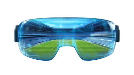 Augmented Reality Glasses Overlaying Digital Interface on Football Stadium
