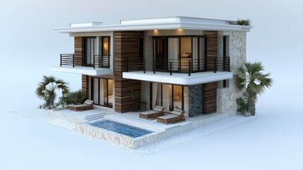 Winter retreat luxurious modern villa design nestled in snow covered landscape architecture rendering showcasing upscale living