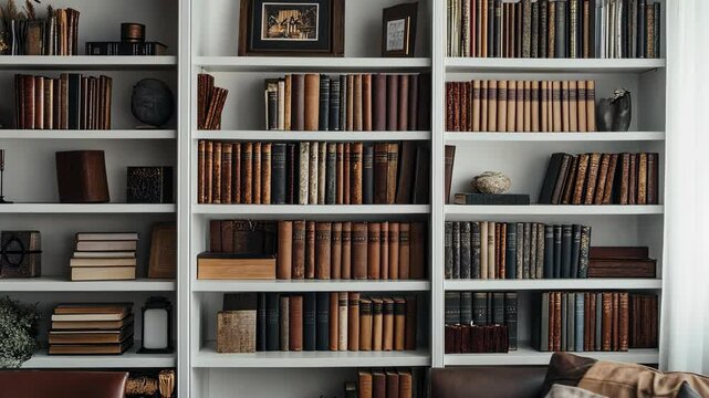 A modern bookshelf filled with legal reference books and subtle decorative items. digital