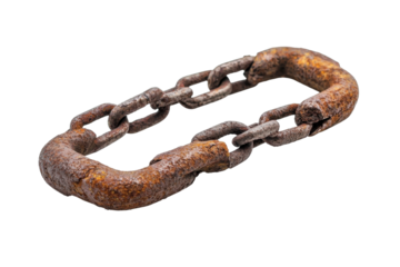 Rusty Broken Chain: Texture, Decay, Grunge, Vintage Metal, Industrial Background old link worn rusted on transparent background