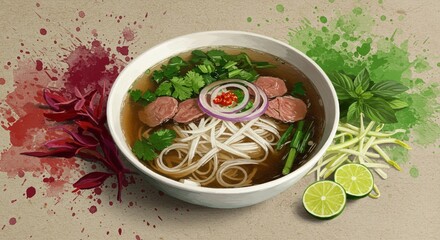 Delicious vietnamese pho soup with beef and noodles asian cuisine eat art food meal bowl lime menu