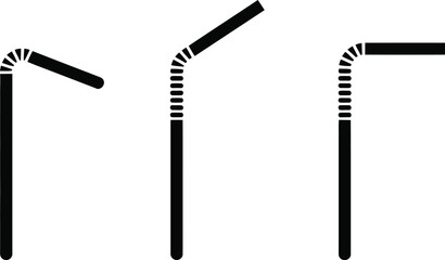 Bendable Drinking Straw Silhouette Vector Set Beverage Tube Icon