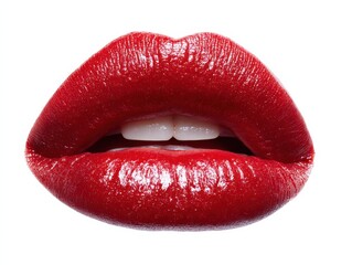 Obraz premium Bold red lips shine with gloss against a clean background during a beauty campaign for cosmetics