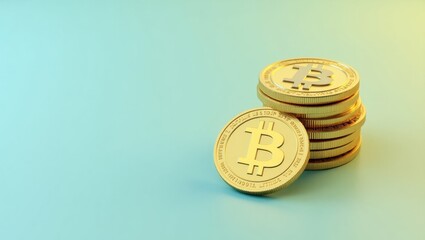 Usdh. Golden Bitcoin coins stacked, digital currency, finance concept