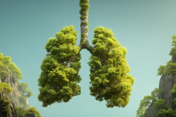Lush green lungs formed by trees symbolize nature's importance in maintaining a healthy environment and ecosystem