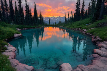 Sunset Reflection in a Mountain Lake