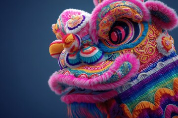 Fototapeta premium A stunning shot of a richly decorated lion dance head, full of intricate colors and textures.