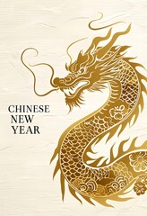 Ornate Golden Dragon Chinese New Year Greeting Card Design &ndash; Festive Lunar Year Art