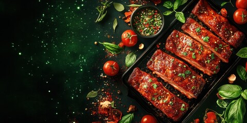 Pork ribs food banner