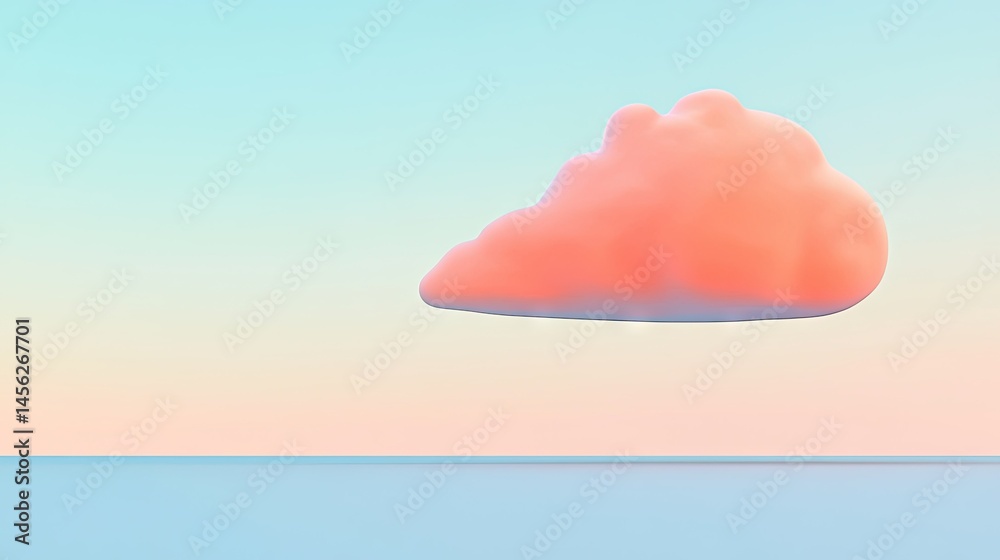 Poster An isolated pink cloud floating in a soft gradient sky