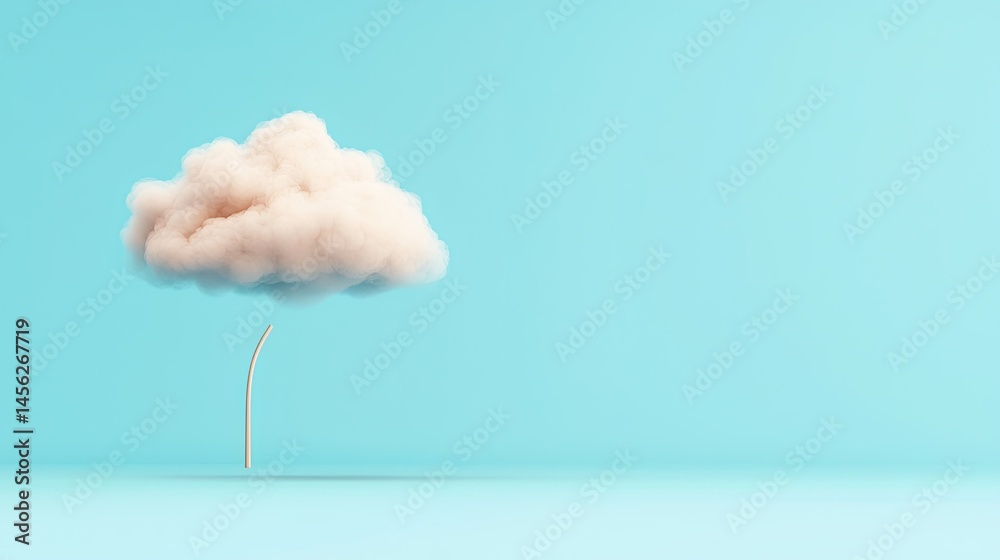 Poster a whimsical depiction of a cloud held by a curved stem