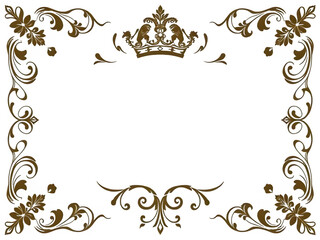 Vintage baroque Crown and Swirl Frame PNG on Transparent Background,victorian floral swirl frame,ornament engraving border floral retro pattern antique style