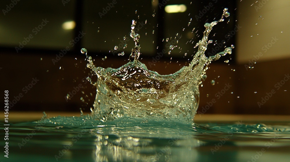 Poster a beautiful and dynamic water crown splashing in a pool