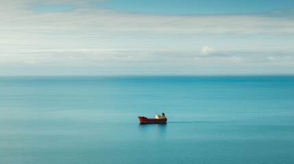 Fototapeta premium Long-distance shot of offshore oil rig isolated in middle of vast blue sea