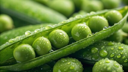Close-up of Dewy Green Peas in Pod, Macro Photography, Freshness Concept, Pea Pod, Green Peas Green peas, macro photography