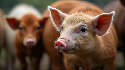 Fototapeta premium Adorable Piglets on the Farm: A Close-Up Portrait of Rural Charm and Animal Husbandry. 